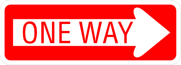 The image shows a red street sign with white text that reads "ONE WAY" on it, indicating directional guidance for traffic flow in an urban environment.