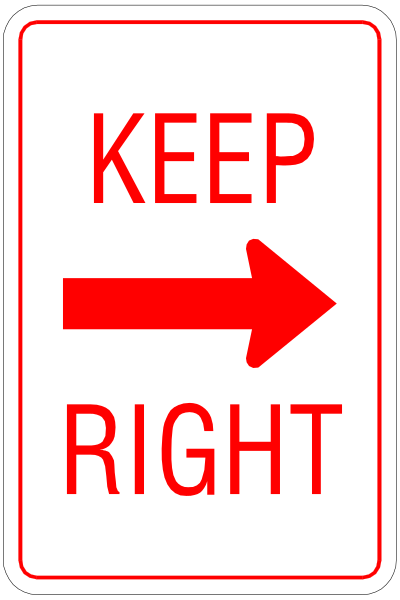 The picture shows a sign with an arrow pointing to its right that says "keep left" on top of another red arrow labeled "right."