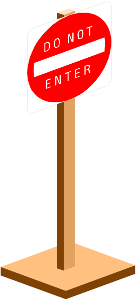 The image shows a red do not enter sign on top of a wooden post against a dark background with no other discernible elements present in this small clip-art illustration.