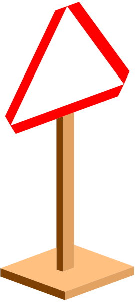 The image shows a red traffic sign on top of an orange cone against a dark background with gray shading around it.