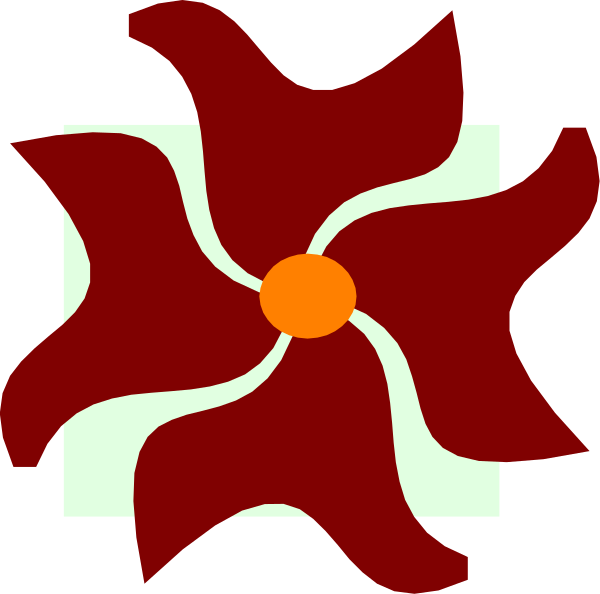 The image shows a red star with eight points against a black background on top of an orange flower design that is symmetrical around its center.