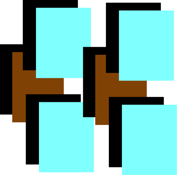 The image shows a pixelated representation of three blue rectangles with brown borders arranged vertically against a black background on what appears to be an old-fashioned computer screen displaying this graphic as part of its interface, possibly indicating some sort of file system or folder structure in a retro style game.