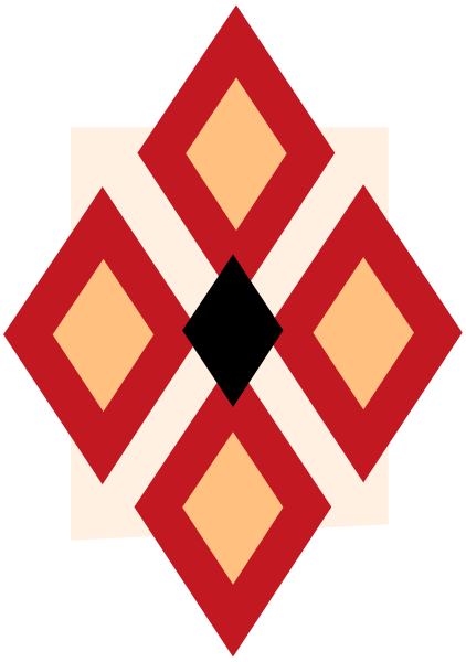 The image shows a red diamond pattern with white outlines against black backgrounds on either side of it.