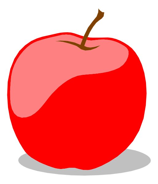 The image shows a red apple with an illustration of its stem on top against a white background.