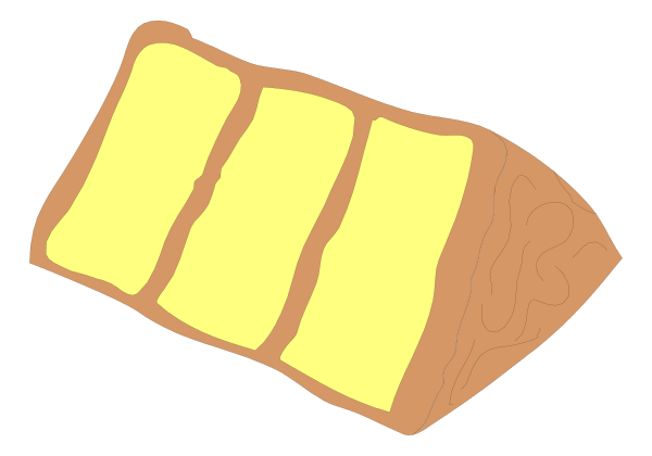 The image shows a slice of pizza with various toppings on it against a black background.