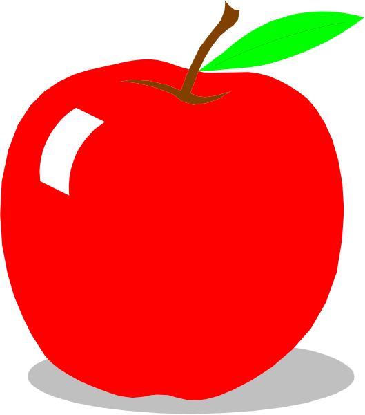 The illustration shows a red apple with an attached stem on top of it against a white background.