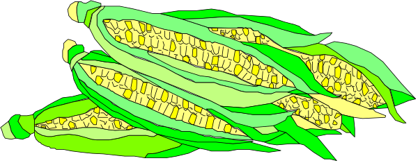 The image shows a cartoon of two ears of corn with green leaves on top against an orange background; there is no text present in this clip-art illustration.