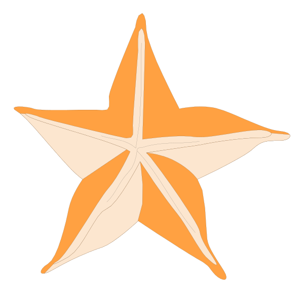 The image shows a stylized orange star with white outlines against a black background on top of an abstract design that resembles folded paper shapes in shades of brown and beige.