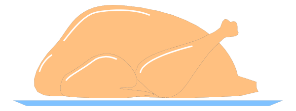 The image shows a cartoon of an orange turkey with its head cut off sitting on top of what appears to be water in front of it.