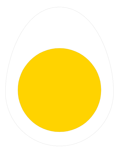 The image shows a cartoon depiction of an egg with its yolk intact inside what appears to be a fried-egg shape against a black background; there is no text present in this clip-art illustration, and it does not provide any additional context or details about the setting or characters.