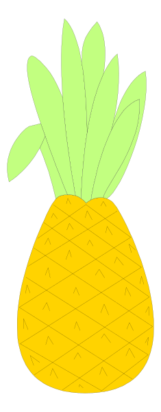 The image shows a pineapple with green leaves on top of it against a black background.