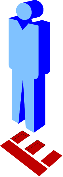 The image shows a man standing next to an open door with red tiles on its floor inside what appears to be a room that has been altered by some sort of digital manipulation effecting only one half of it, making everything in this area appear distorted and surreal compared to the normal side where there is another person.