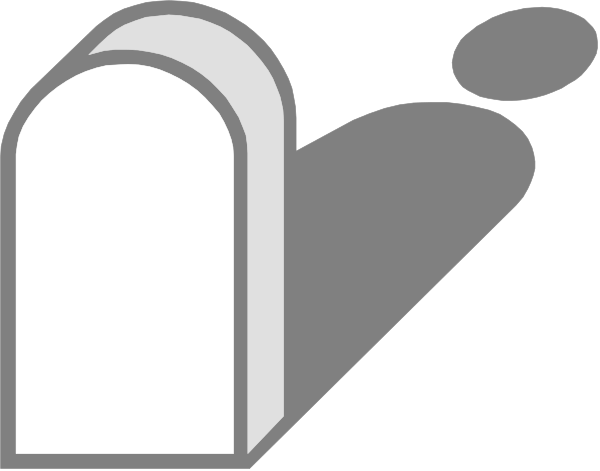 The image shows a black and white illustration of two tombstones with an arrow pointing to them from above.