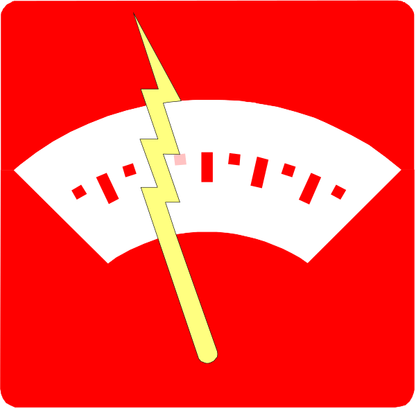 The image shows a red bar graph with two vertical bars connected by an arrow pointing to them from above; there is also lightning bolt icon on top of one of the bars.