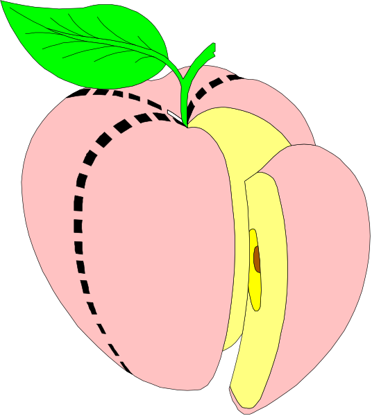 The image shows a cartoon of an apple with its skin peeled back to reveal two halves inside; there is no text present in this clip-art illustration.