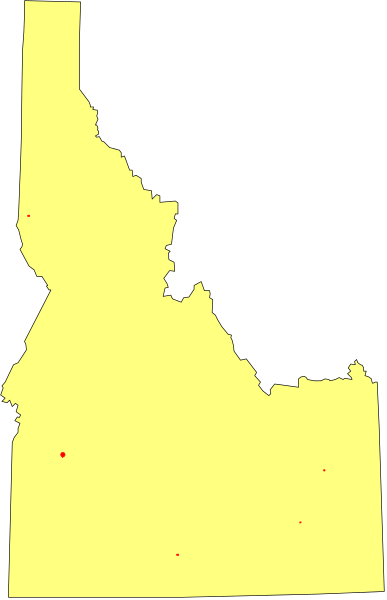 The image shows a map of an area with various states highlighted by red dots against a black background; it is presented in portrait orientation within another larger rectangular frame that has been split diagonally into two sections, one yellow and one grayish-black.