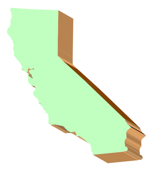 The image shows a stylized map of California with an orange outline highlighting its shape against a black background; it is presented in clip-art form without any additional contextual elements such as cities or geographical features, and there's no text present within this small section of the larger graphic.