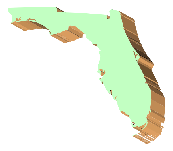 The image shows a stylized map of Florida with various colorful lines overlaid on it to represent different types of data such as temperature anomalies, precipitation patterns, etc., set against a black background that resembles space.