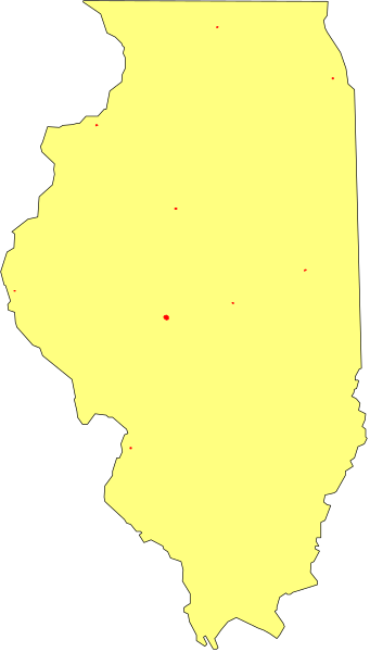 The image shows a map of Illinois with an overlay that appears to be red dots on top of it.