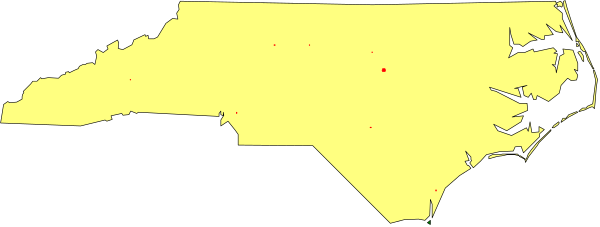 The image shows a map of Virginia with an overlay that appears to be some sort of data visualization highlighting certain areas in yellow against a gray background.