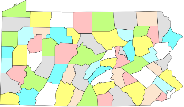 The map shows a stylized representation of an area with various colored regions labeled as different states within what appears to be the United States; it is presented in clip-art form without any specific details about actions, objects, people, animals, or setting beyond its geographical nature and color coding for state boundaries.