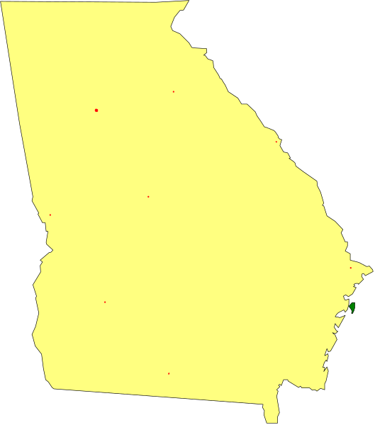 The map shows a section of Alabama with various dots indicating locations within its borders.