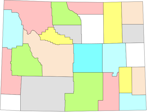 The image shows a stylized map of an area with various colored regions representing different states within it; there is no text present in this clip-art representation.