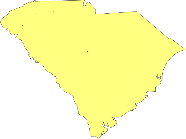 The map shows a yellow state with various dots scattered across it against a black background.