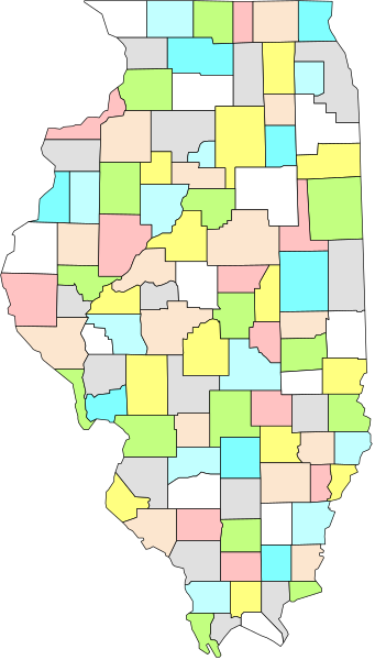 The image shows a stylized map of an area with various colored regions representing different states within it; there is no text present in this clip-art representation.