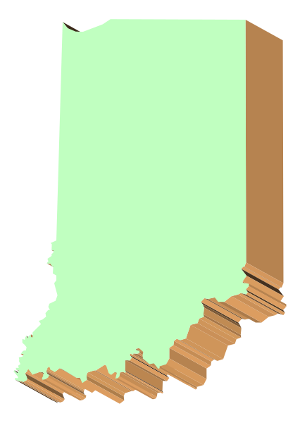 The image shows a map of Indiana with various colorful shapes overlaid on it.