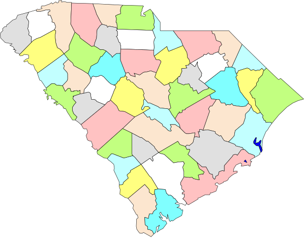 The map shows a stylized representation of part of an American state with counties outlined by colorful borders against a black background; it is presented in clip-art form without any additional contextual elements such as cities, bodies of water, topography features or scale indicators that would allow for precise identification.