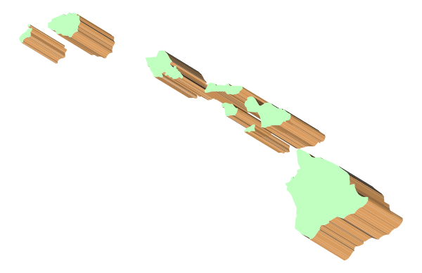 The image shows a stylized map of Hawaii with an overlay that appears to be satellite imagery from space.
