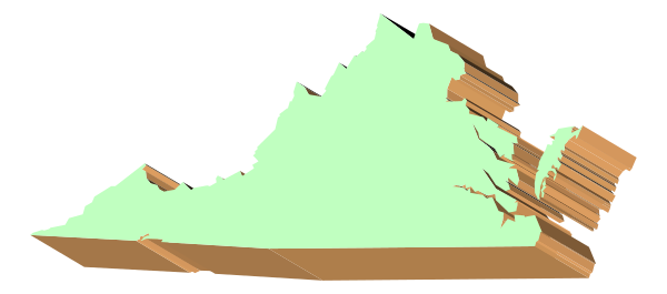 The image shows a stylized map of Virginia with colorful lines overlaying it to represent different states within its borders.