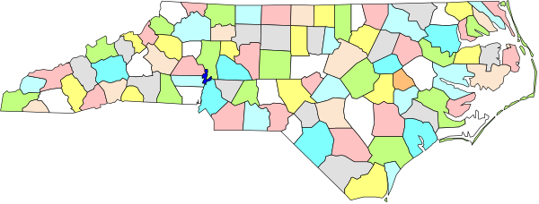 The map shows a stylized representation of Virginia with various colored polygons overlaid on it to represent different states within its borders.