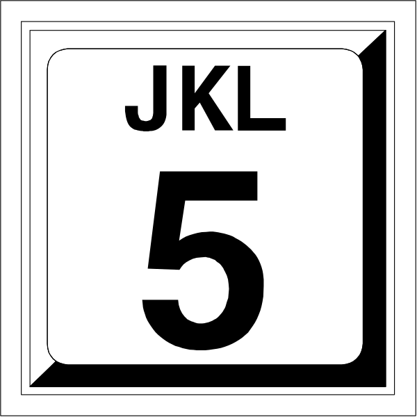 The image shows a license plate with text that reads "JKL 5". It is an illustration of a standard rectangular vehicle registration tag commonly used in some countries to indicate state identification for vehicles on public roads, and it has no additional context provided within this clip-art style representation. There are no other objects or people depicted; the focus remains solely on the license plate itself with its textual content.