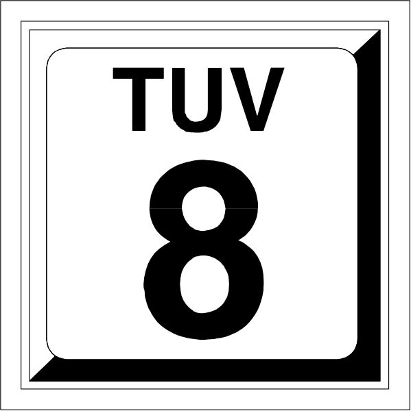The image shows a white license plate with black text that reads "TU8V 196". It is placed against an unrelated background which includes some numbers in red font at top left corner of the picture, but these do not seem to be part of any coherent message or context. There are no other objects, people, animals, actions, or settings visible within this image that can confidently be described with certainty based on what is shown here.