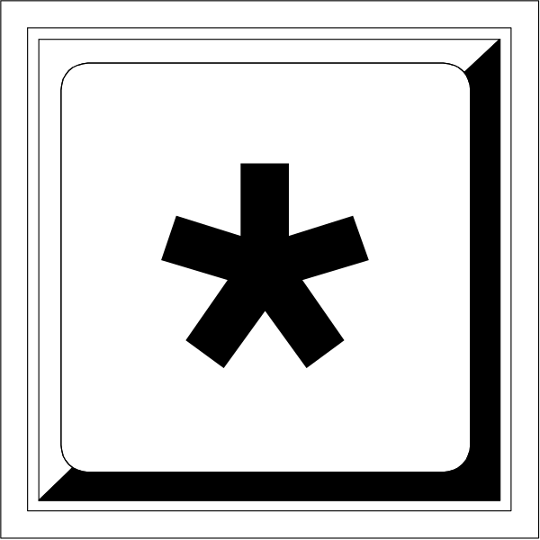 The black and white clip-art shows a stylized icon of an asterisk (star) within a square border with rounded corners on top left corner of image.