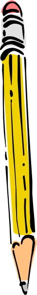 The image shows a pencil with an eraser on top of it next to a yellow highlighter pen against a gray background.