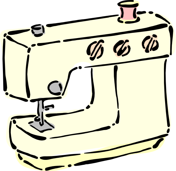 The illustration shows a sewing machine with its needle down on top of it against a black background.