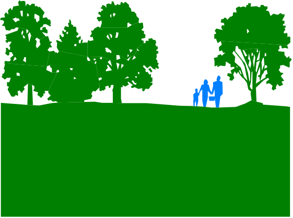 The image shows a black and white silhouette of three figures standing on top of an elevated ground with trees around them at nighttime.