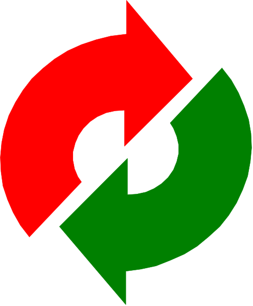 The image shows a red arrow pointing to an abstract green shape with two black dots on either side of it within what appears to be a larger circle that has been divided into four sections by lines in different directions, suggesting motion and directionality.