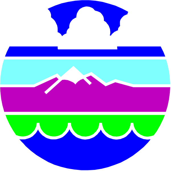 The image shows a stylized graphic of two circular icons with mountainous landscapes at their centers; each icon is divided into three sections representing different environments: one depicts an ocean scene in blue tones, another represents mountains and forests under a cloudy sky, and the third features what appears to be desert or arid terrain. The style suggests it could represent environmental themes such as water resources (ocean), natural habitats for wildlife (mountains/forests) and possibly agricultural land (desert).