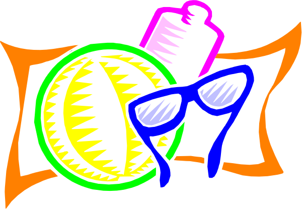 The image shows a cartoon depiction of an open book with pages that have various items on them: there is a pair of sunglasses atop one page; another page has what appears to be a bottle, possibly containing medicine or alcohol; and yet another page features a toothbrush next to the word "dentist." The background behind these objects seems dark.