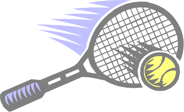 The image shows a tennis racket with two balls on it against a blue background.