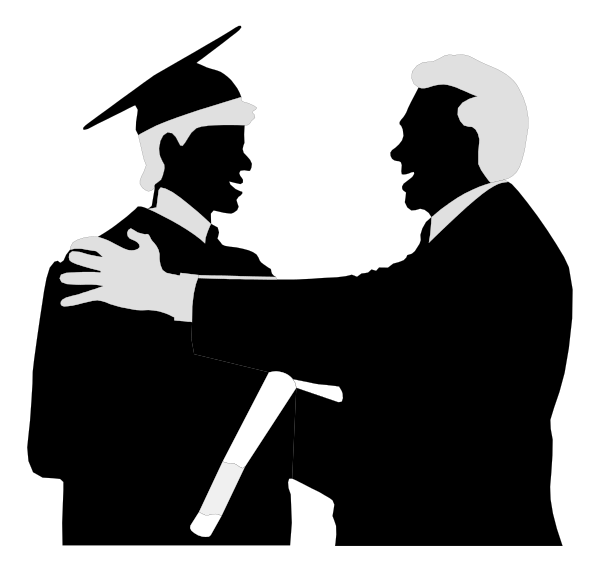 The black and white silhouette of a person playing an instrument with their hands raised above them as if conducting music.