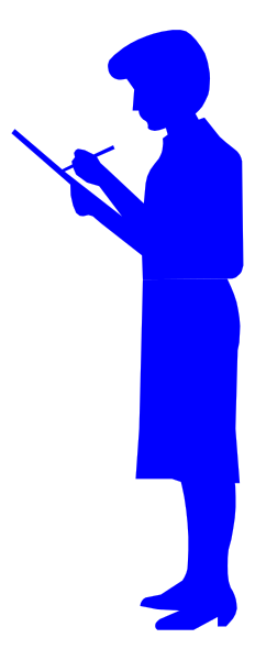 The image shows a person holding an object that resembles a gun standing against a blue background with their back to us; there is no text present in this clip-art photo.