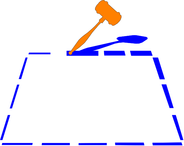 The image shows a cartoon of an auctioneer's gavel hitting on top of what appears to be a block with "AUCTION" written in blue letters below it.