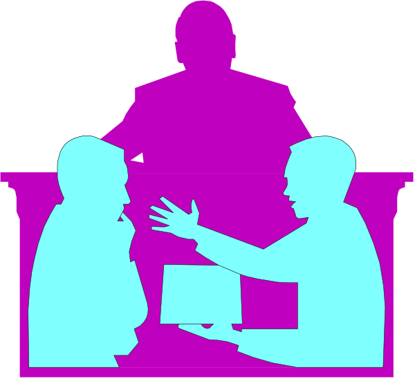 The image shows a stylized illustration of two men sitting at what appears to be an office desk with papers on it; one man is gesturing towards another who seems surprised by his statement.