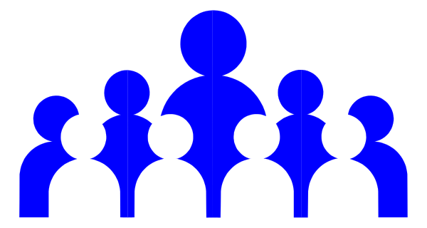 The image shows a group of silhouetted figures standing together against a dark background with no distinguishable features to identify them as anything other than shapes representing human forms.