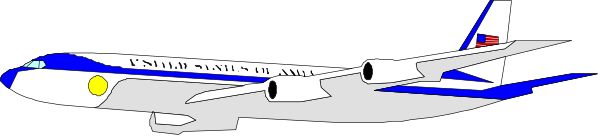 The image shows a large passenger airplane with blue livery on its exterior parked at an airport gate under clear skies during daylight hours.